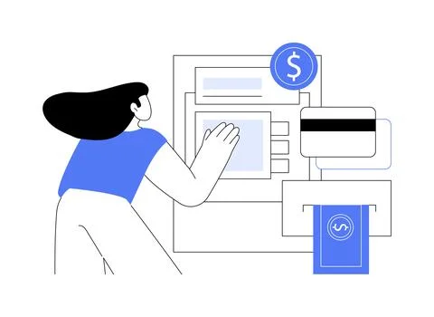 Interactive teller machine isolated cartoon vector illustrations. Ilustración de archivo