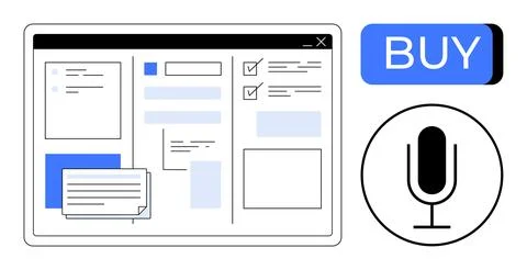 Interactive user interface featuring checklists, text boxes, and message bubb Illustrazione stock