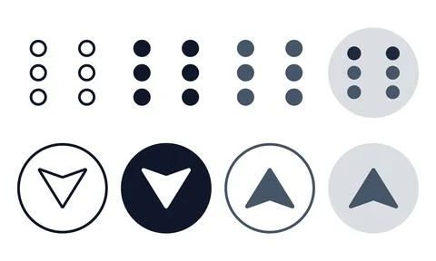 Interactive user interface menu and navigation icon set featuring grid dots.. Stock Illustration