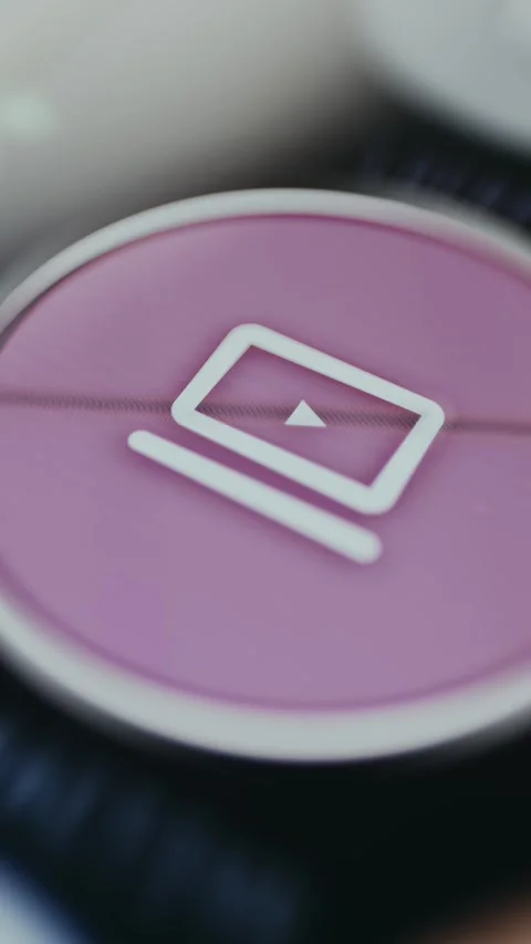Interactive video icon showing a play button on a computer screen Stock Footage 334928095