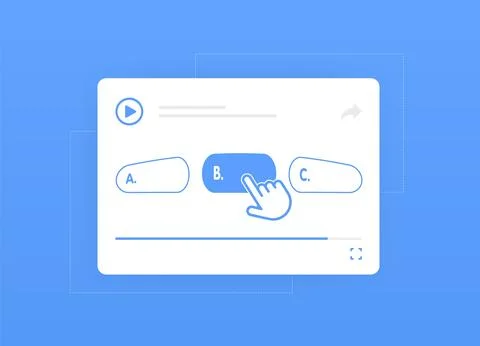 Interactive Video Quizzes concept. Add interactions on video clips - quizzes pop Stock Illustration