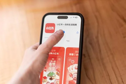 Interactive view of RedNote app on smartphone Stock Photos