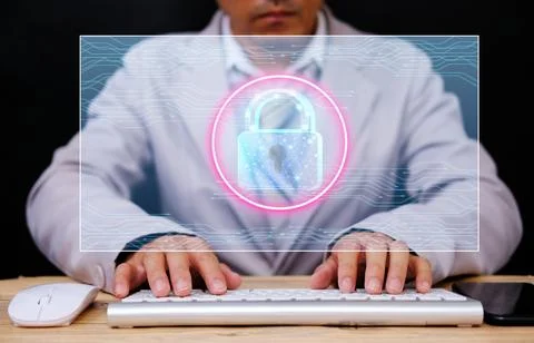 Interactive virtual control screen with padlock Stock Photos