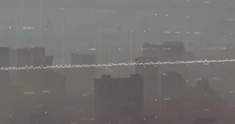 Interactive waveform receiving data and tracking air quality, pulsing labeled Stock Footage 331820915