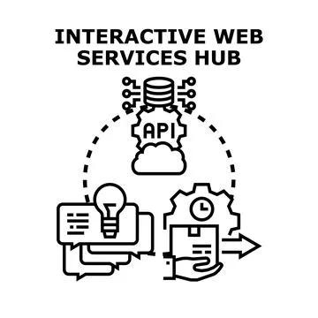 Interactive web services hub connecting communication and delivery Stock Illustration