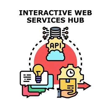 Interactive web services hub connecting communication and delivery Stock Illustration