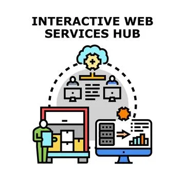Interactive web services hub connecting data and users Stock Illustration