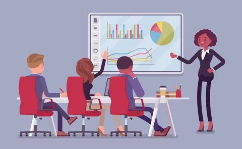 Interactive white board, smartboard learning and presentation for business Illustrazione stock