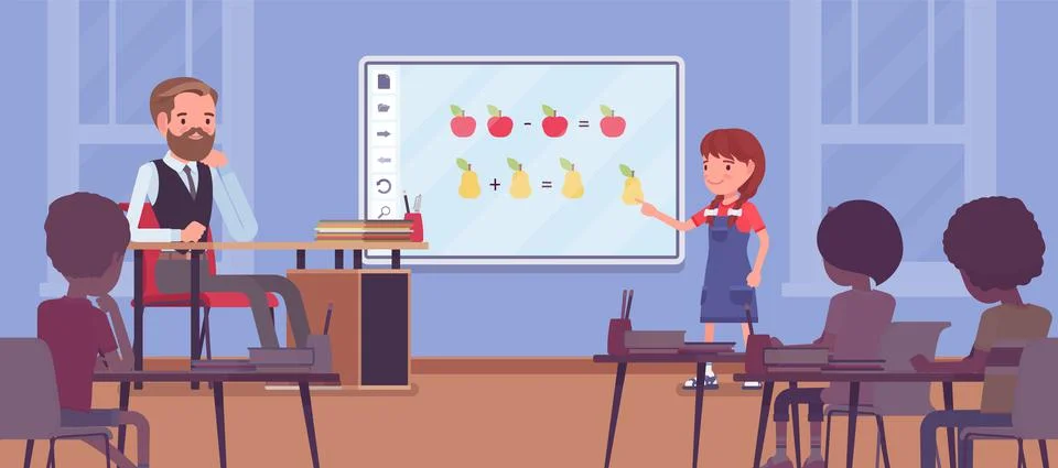 Interactive white board, smartboard learning and presentation for school Stock Illustration