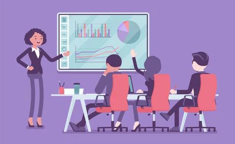 Interactive white board, smartboard presentation for business people Stock Illustration
