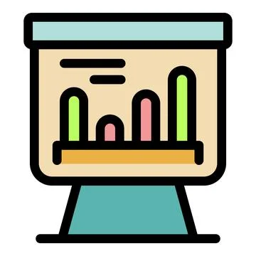 Interactive whiteboard displaying growing bar chart and statistics Stock Illustration