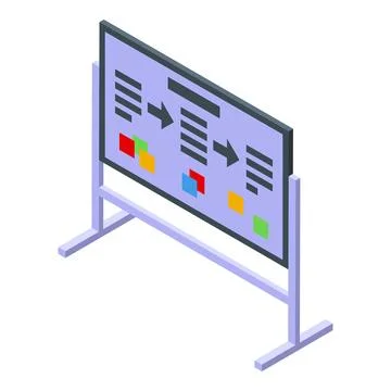 Interactive whiteboard showing project management workflow with flowchart a.. Stock Illustration