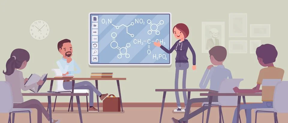 Interactive whiteboard, smart board learning and presentation for university Stock Illustration