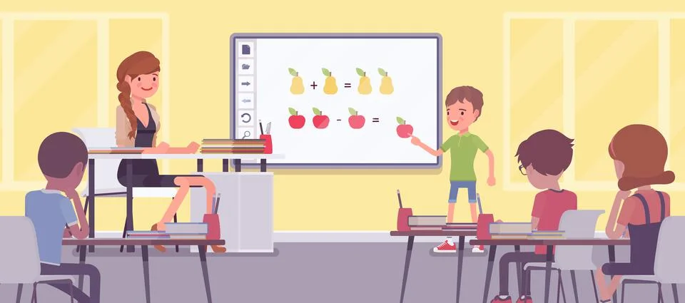 Interactive whiteboard, smart board learning and presentation for school Stock Illustration