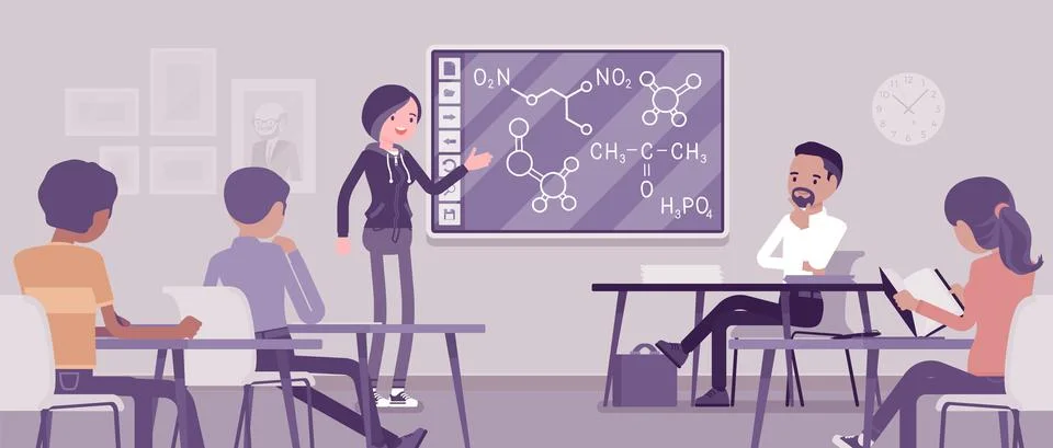 Interactive whiteboard, smart board learning and presentation for university 스톡 일러스트