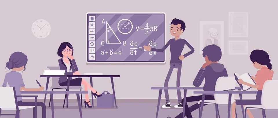 Interactive whiteboard, smart board learning and presentation for university Illustrazione stock