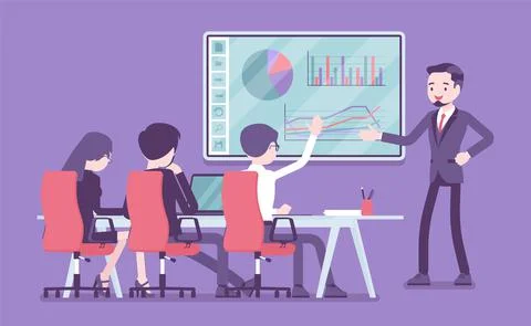 Interactive whiteboard, smart board presentation for business people Stock Illustration