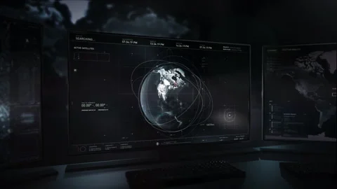 Interactive world map. The satellites localize strategic facilities worldwide. Stock Footage 150062968
