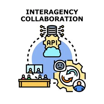 Interagency collaboration developing data api solution concept Stock Illustration