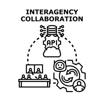 Interagency collaboration developing data api solution concept Stock Illustration