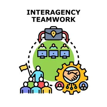 Interagency teamwork concept building strong collaborative business relatio.. Ilustración de archivo