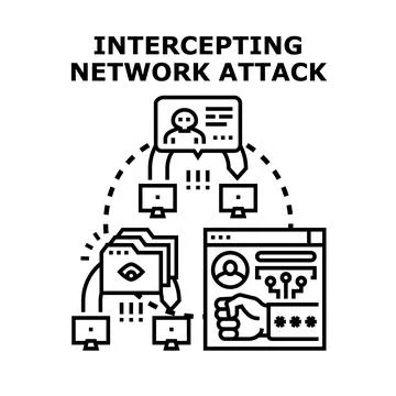 Intercepting network attack to cyber security system Stock Illustration