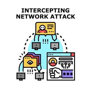 Intercepting network attack to cyber security system Stock Illustration