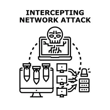 Intercepting network attack securing digital information systems Stock Illustration