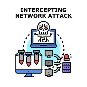 Intercepting network attack securing digital information systems Stock Illustration