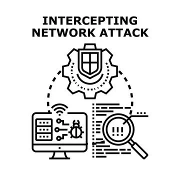 Intercepting network attack vector concept illustration Stock Illustration