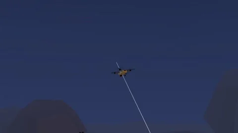 Interception flash high over the position at dusk Video stock 342389977
