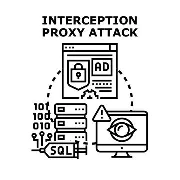 Interception proxy attack vector for data hacking Stock Illustration