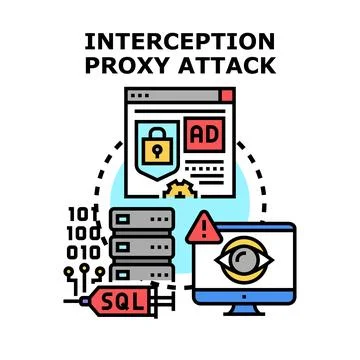 Interception proxy attack vector for data hacking Stock Illustration