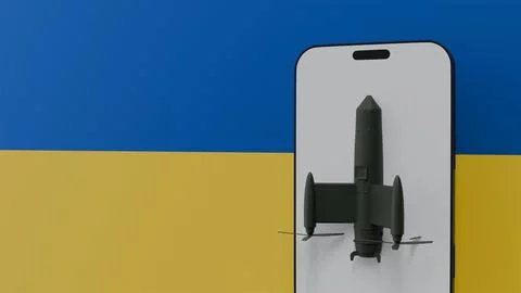 Interceptor drone on a phone with a Ukrainian flag for topics related to mi.. 스톡 일러스트