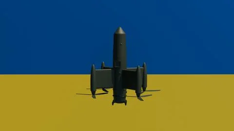 An interceptor drone on the Ukrainian flag for topics on military drones, c.. Illustrazione stock