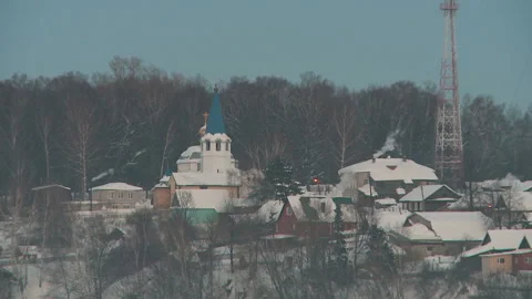 Intercession Church in the city of Sovetsk in the winter evening Stock Footage 160215368