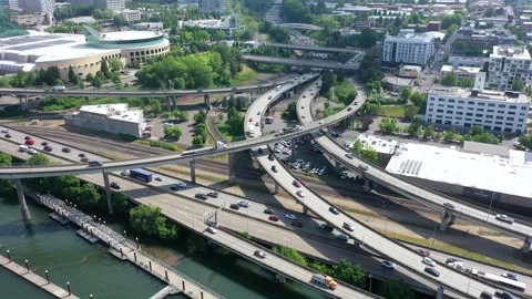 Interchange Interstate 5 and 84 in Portland, Oregon, aerial video footage Stock Footage 244005069