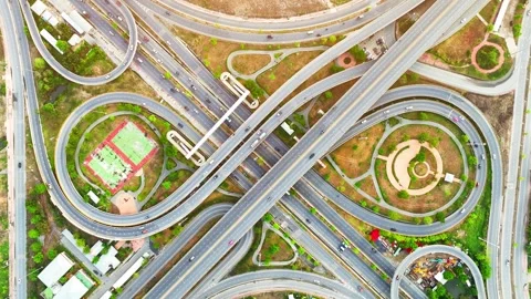 Interchange roads or highway interchanges from aerial view, Drone Stock Footage 240115164