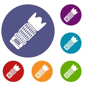 Interchangeable lens for camera icons set Stock Illustration