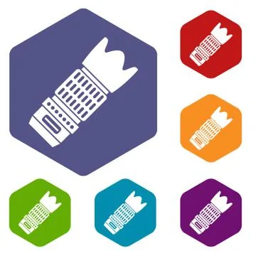 Interchangeable lens for camera icons set Stock Illustration