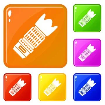 Interchangeable lens for camera icons set vector color Stock Illustration