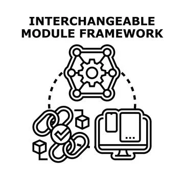 Interchangeable module framework concept with connected components イラスト素材