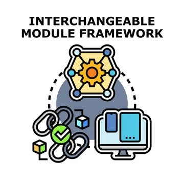 Interchangeable module framework concept with connected components Stock Illustration