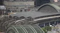Intercity Express ICE Train Moving Departing Central Station Cologne Aerial View HD Footage