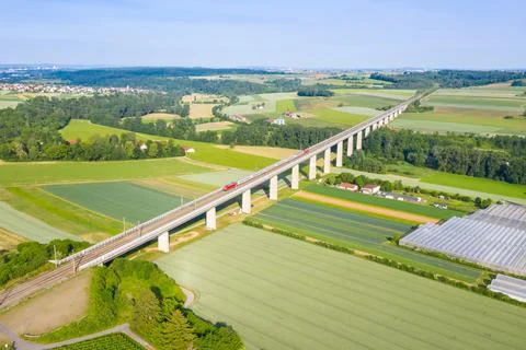 InterCity IC train of DB Deutsche Bahn on the Enztal bridge of high-speed rai Stock Photos