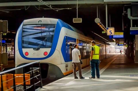 Intercity train at the platform of the Hague Central Station Stock Photos