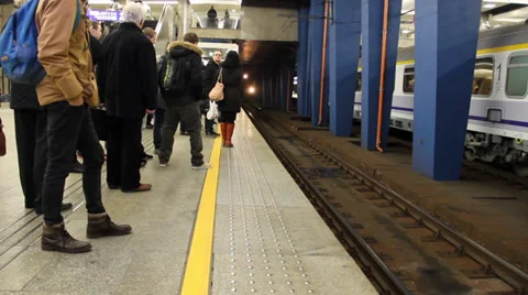 Intercity Train Pulls Into The Central Station in Warsaw, Poland. Stock Footage