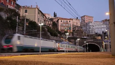 Intercity train in transit to Camogli Stock Footage 103187089