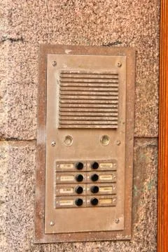 Intercom. Electronic device for intercommunication. Security system Stock Photos