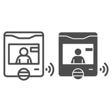 Intercom with guest on screen line and solid icon, smart home symbol, person Illustrazione stock